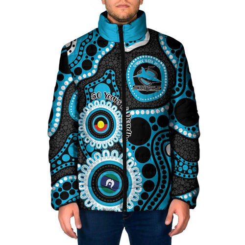 Sharks NAIDOC Week 2026 Personalised Padded Jacket 50 Years of Deadly Aboriginal Art