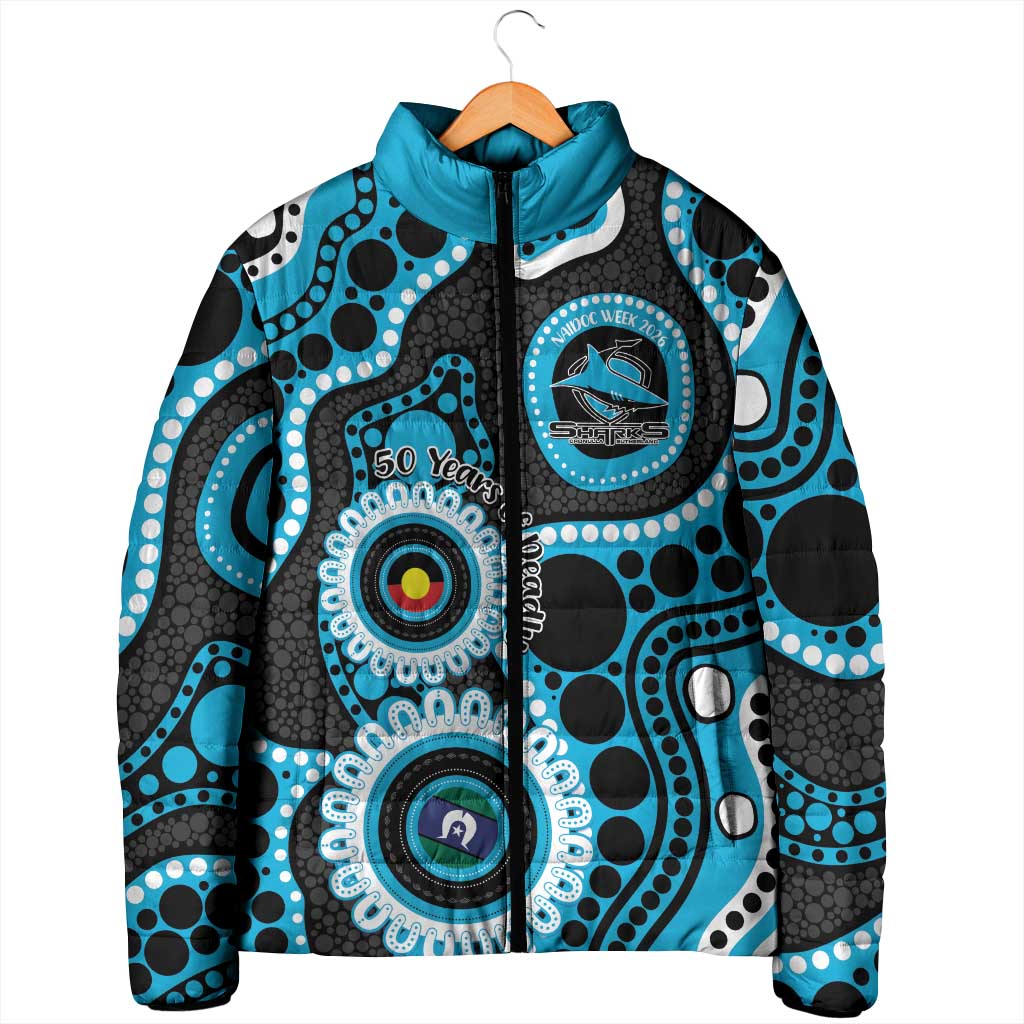 Sharks NAIDOC Week 2026 Personalised Padded Jacket 50 Years of Deadly Aboriginal Art