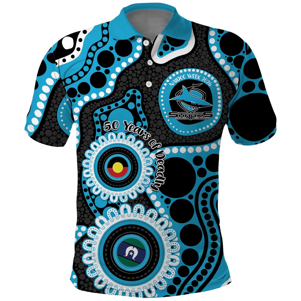Sharks NAIDOC Week 2026 Personalised Polo Shirt 50 Years of Deadly Aboriginal Art