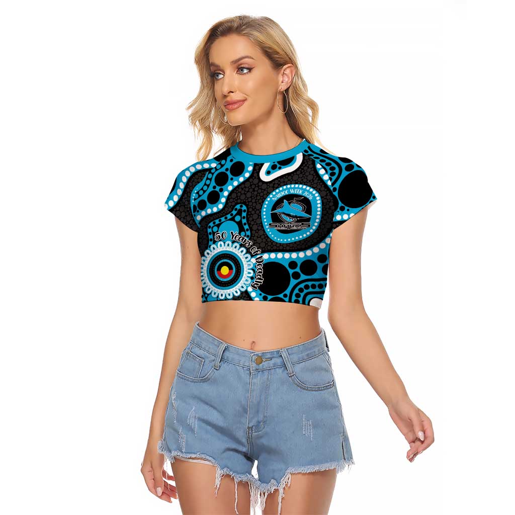 Sharks NAIDOC Week 2026 Personalised Raglan Cropped T Shirt 50 Years of Deadly Aboriginal Art
