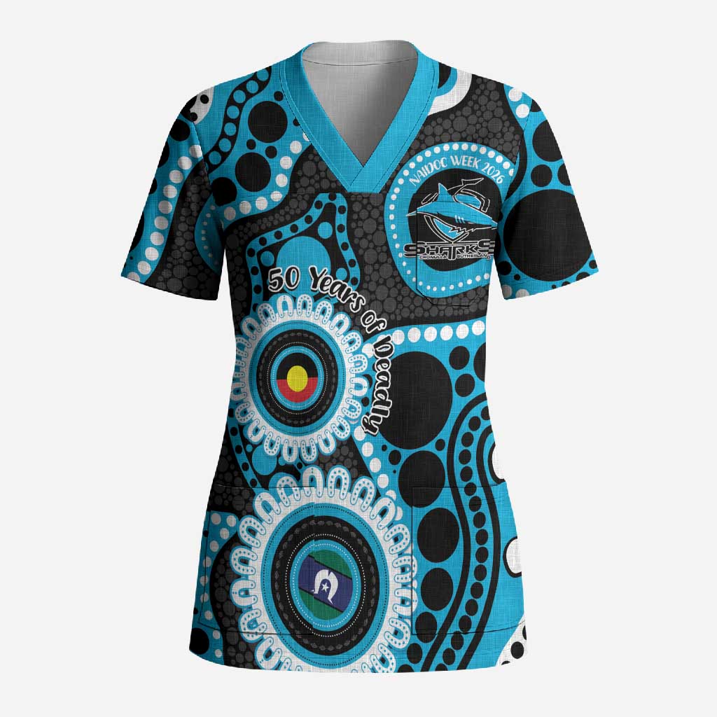 Sharks NAIDOC Week 2026 Personalised Scrub Top 50 Years of Deadly Aboriginal Art