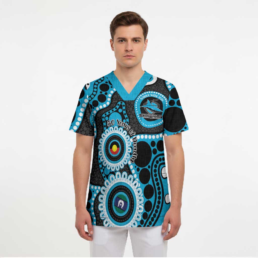 Sharks NAIDOC Week 2026 Personalised Scrub Top 50 Years of Deadly Aboriginal Art