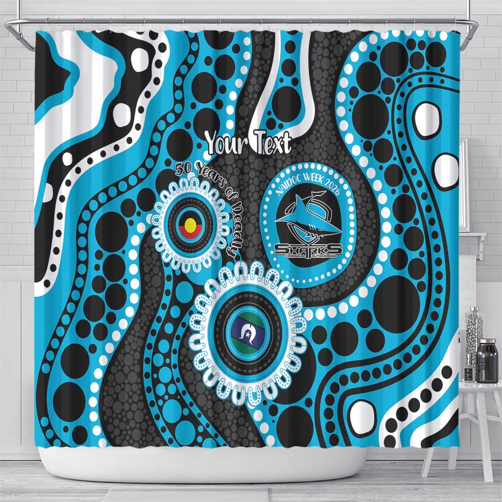 Sharks NAIDOC Week 2026 Personalised Shower Curtain 50 Years of Deadly Aboriginal Art