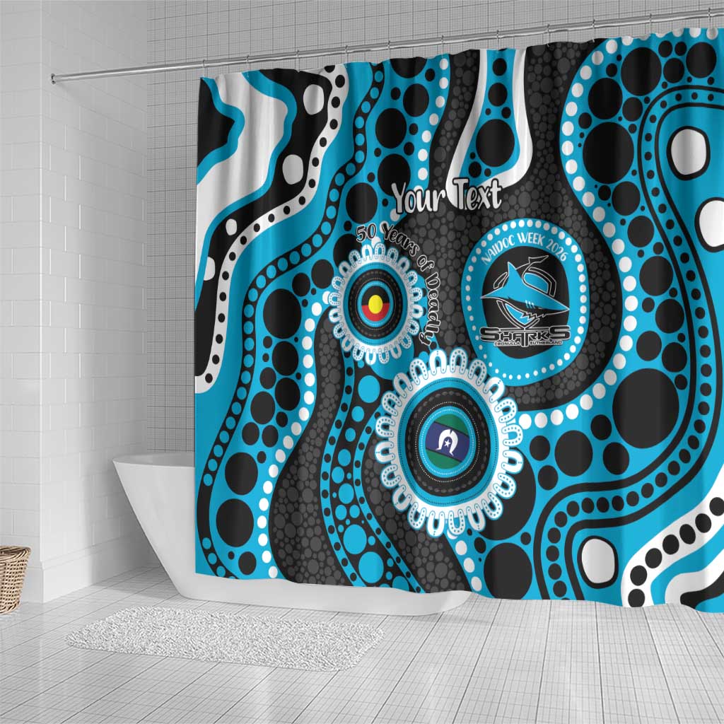 Sharks NAIDOC Week 2026 Personalised Shower Curtain 50 Years of Deadly Aboriginal Art