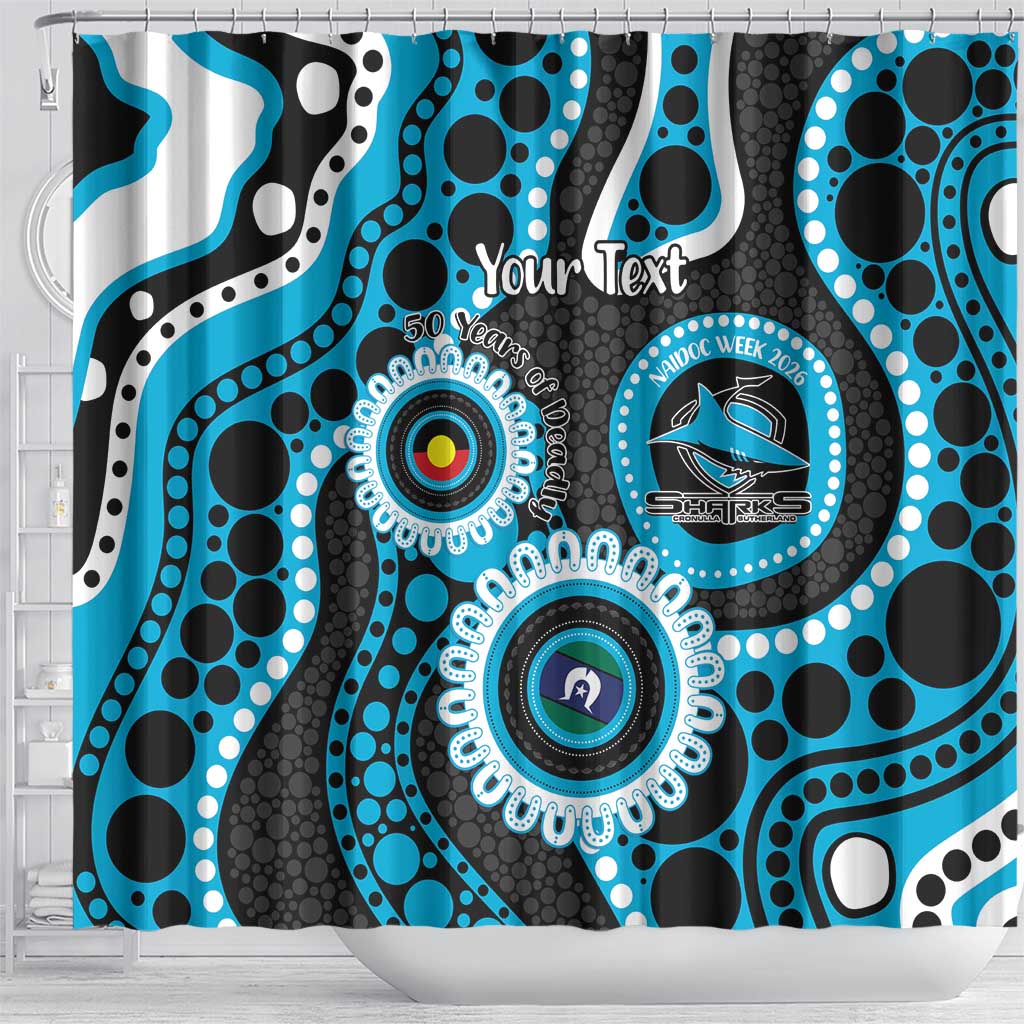 Sharks NAIDOC Week 2026 Personalised Shower Curtain 50 Years of Deadly Aboriginal Art