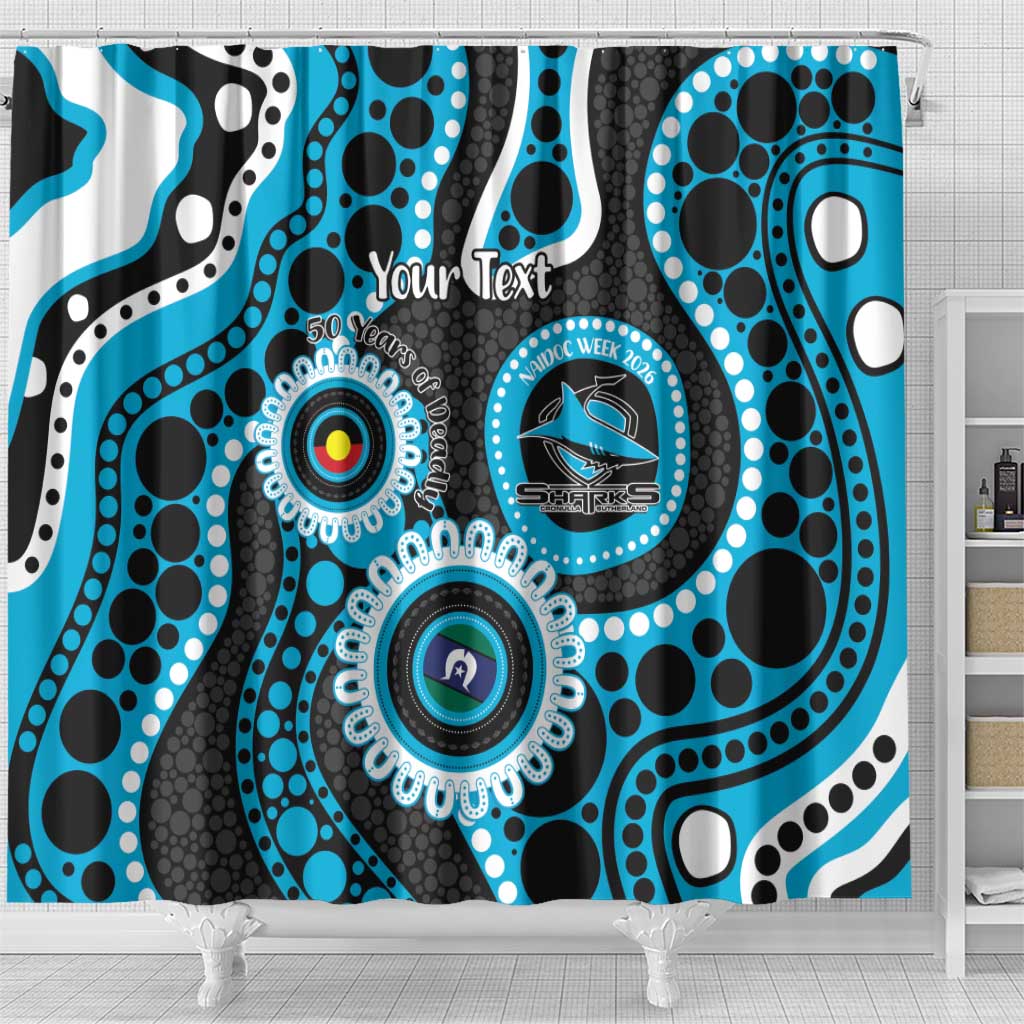 Sharks NAIDOC Week 2026 Personalised Shower Curtain 50 Years of Deadly Aboriginal Art