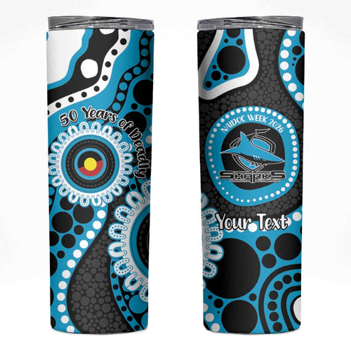 Sharks NAIDOC Week 2026 Personalised Skinny Tumbler 50 Years of Deadly Aboriginal Art