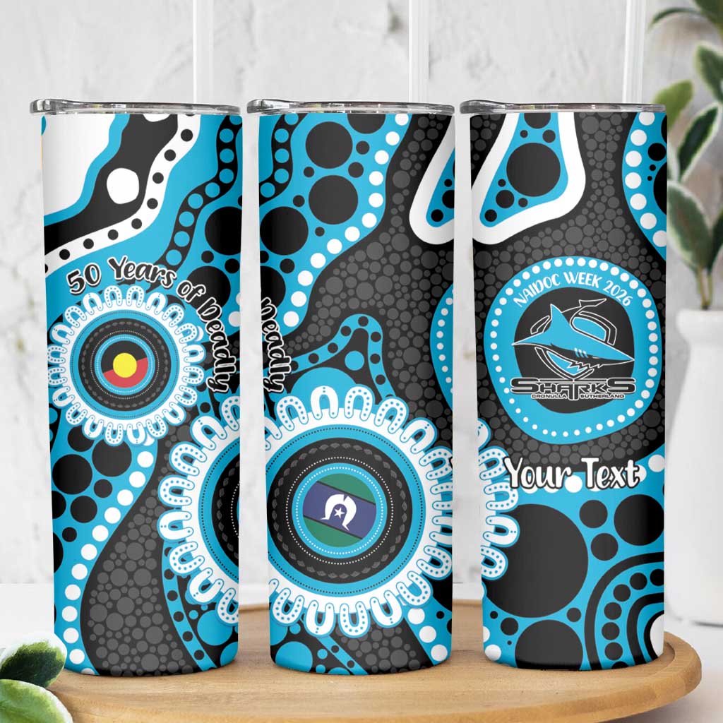 Sharks NAIDOC Week 2026 Personalised Skinny Tumbler 50 Years of Deadly Aboriginal Art