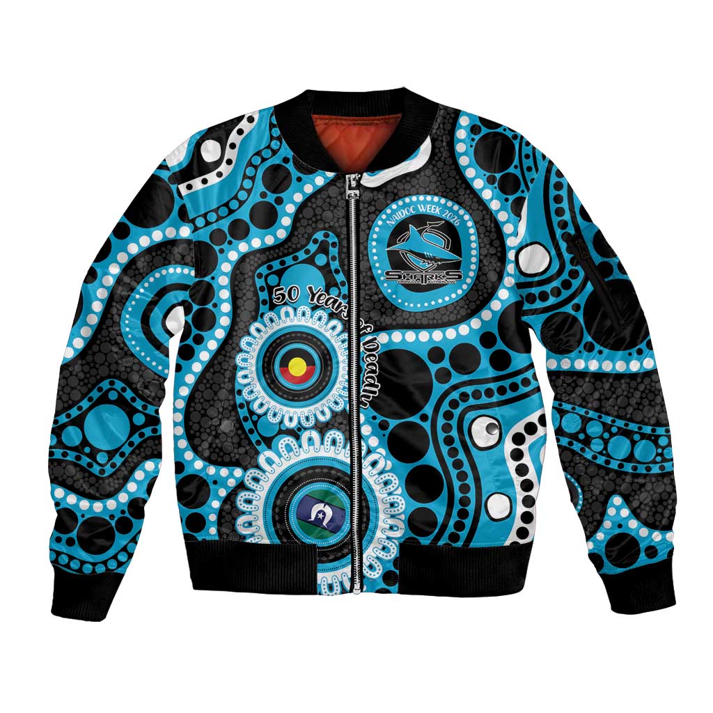 Sharks NAIDOC Week 2026 Personalised Sleeve Zip Bomber Jacket 50 Years of Deadly Aboriginal Art