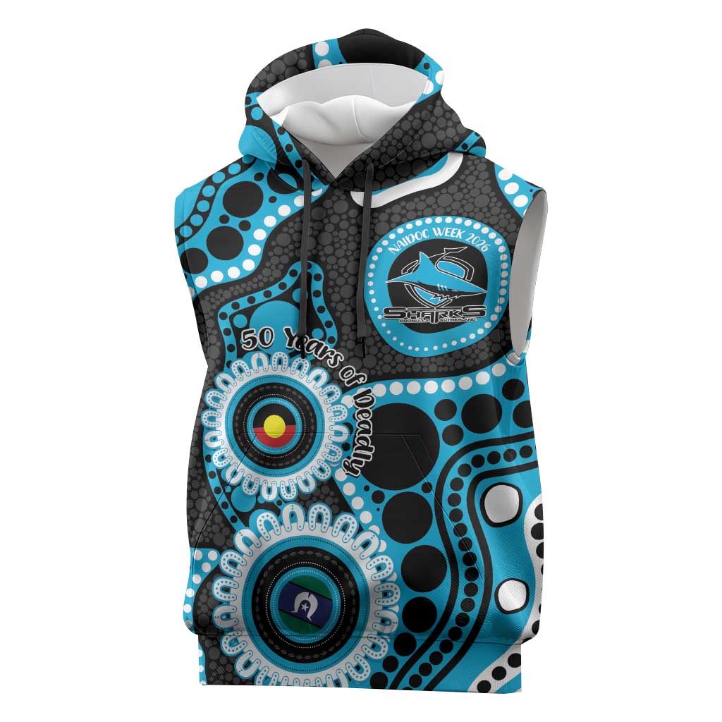 Sharks NAIDOC Week 2026 Personalised Sleeveless Hoodie 50 Years of Deadly Aboriginal Art