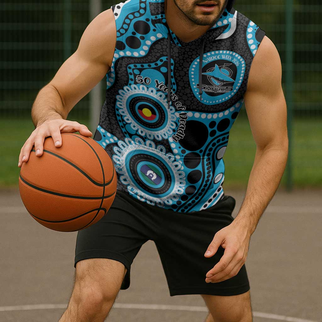 Sharks NAIDOC Week 2026 Personalised Sleeveless Hoodie 50 Years of Deadly Aboriginal Art