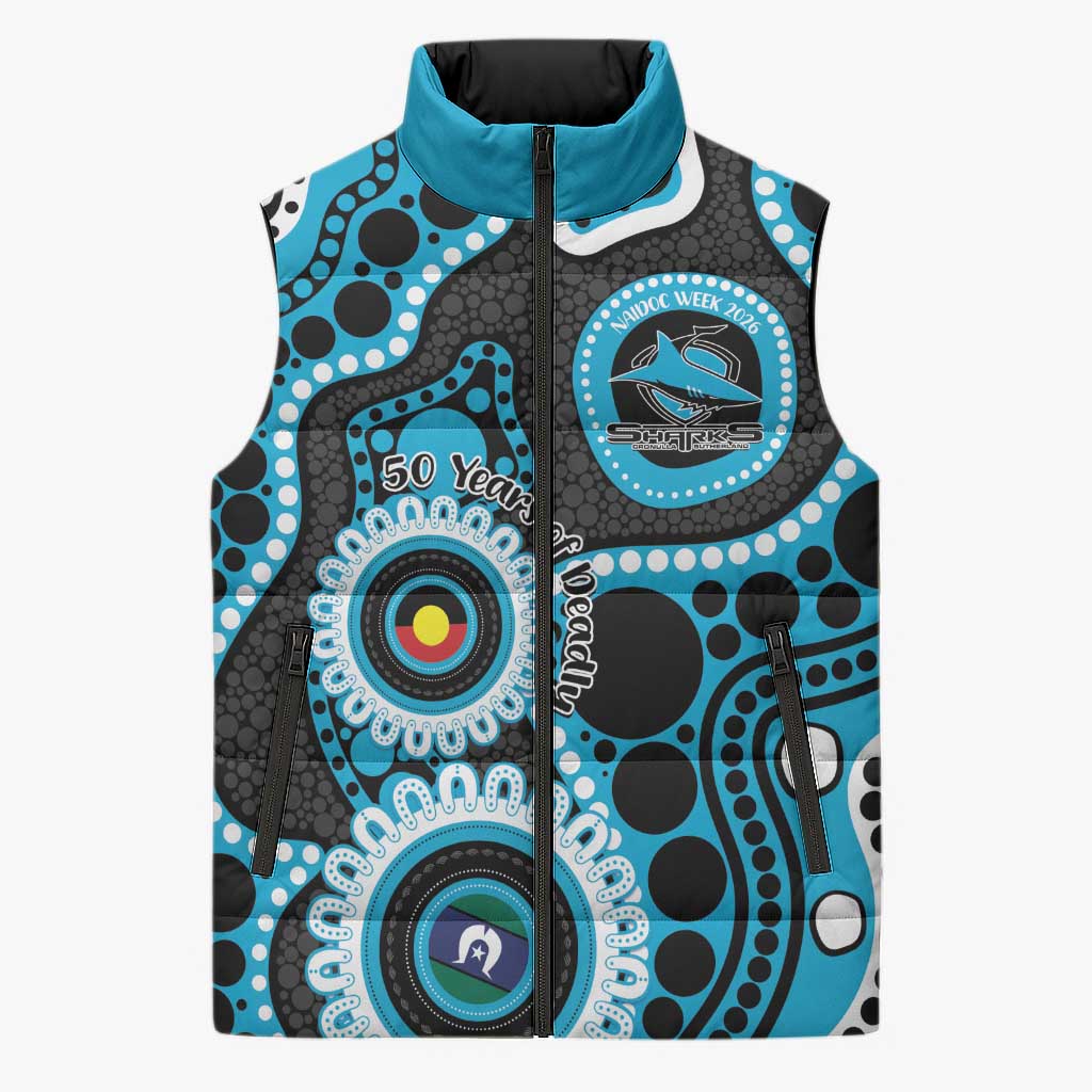 Sharks NAIDOC Week 2026 Personalised Sleeveless Puffer Jacket 50 Years of Deadly Aboriginal Art