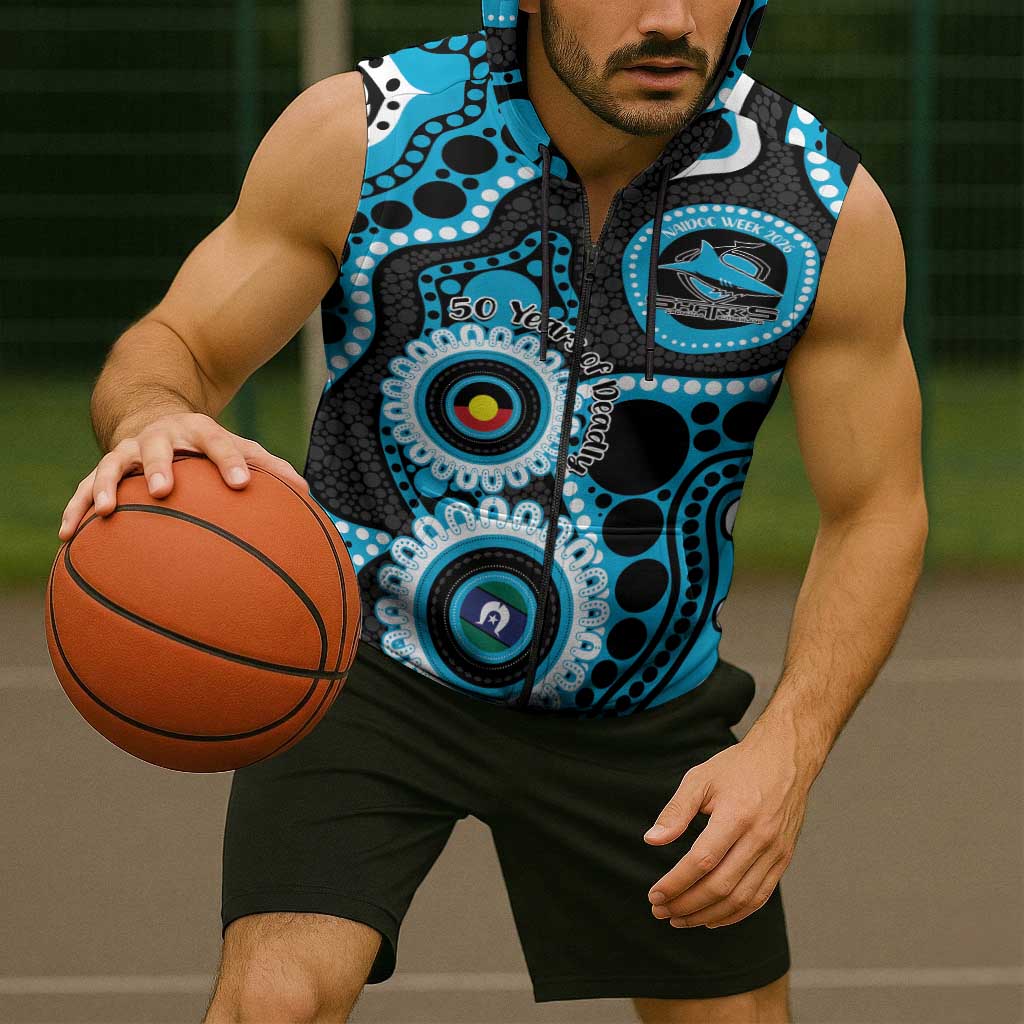 Sharks NAIDOC Week 2026 Personalised Sleeveless Zip Hoodie 50 Years of Deadly Aboriginal Art