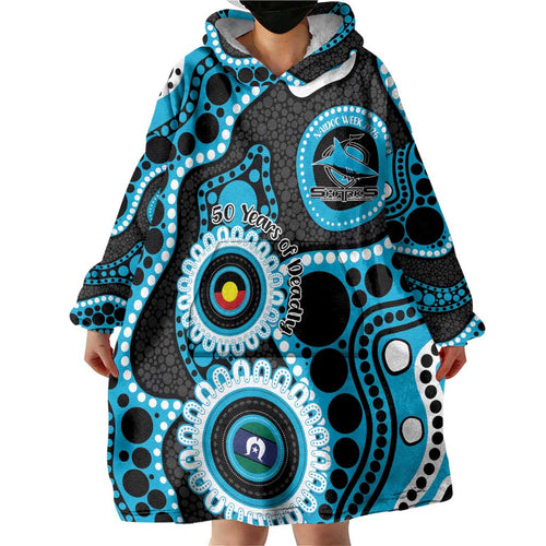 Sharks NAIDOC Week 2026 Personalised Wearable Blanket Hoodie 50 Years of Deadly Aboriginal Art