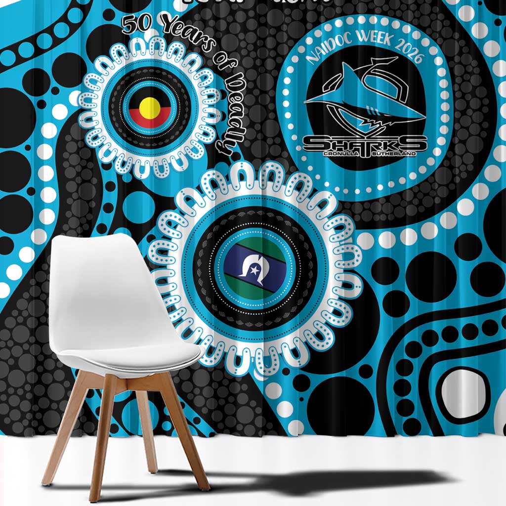 Sharks NAIDOC Week 2026 Personalised Window Curtain 50 Years of Deadly Aboriginal Art
