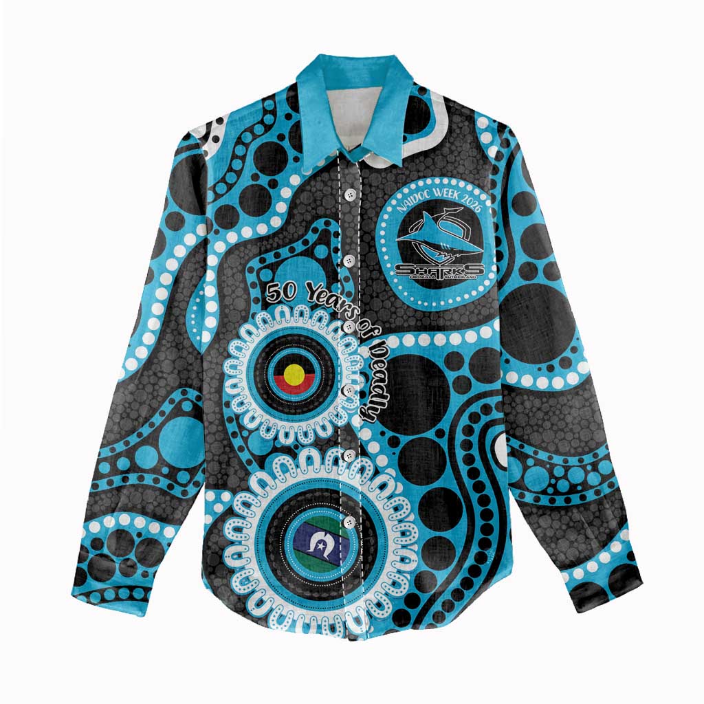 Sharks NAIDOC Week 2026 Personalised Women Casual Shirt 50 Years of Deadly Aboriginal Art