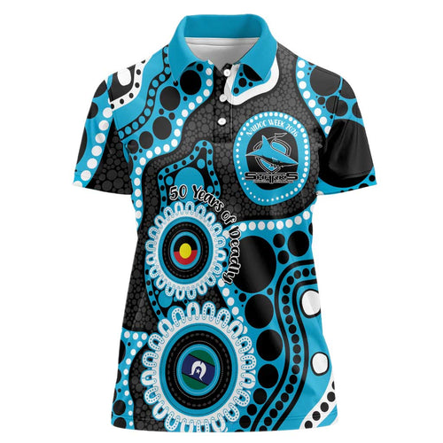 Sharks NAIDOC Week 2026 Personalised Women Polo Shirt 50 Years of Deadly Aboriginal Art