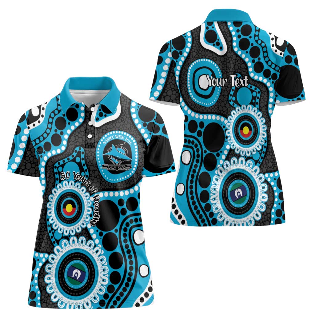 Sharks NAIDOC Week 2026 Personalised Women Polo Shirt 50 Years of Deadly Aboriginal Art