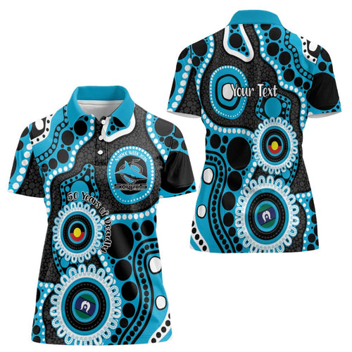 Sharks NAIDOC Week 2026 Personalised Women Polo Shirt 50 Years of Deadly Aboriginal Art