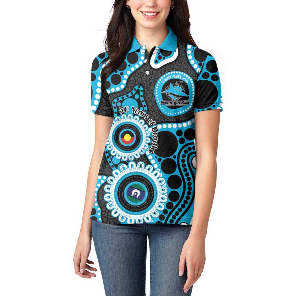 Sharks NAIDOC Week 2026 Personalised Women Polo Shirt 50 Years of Deadly Aboriginal Art