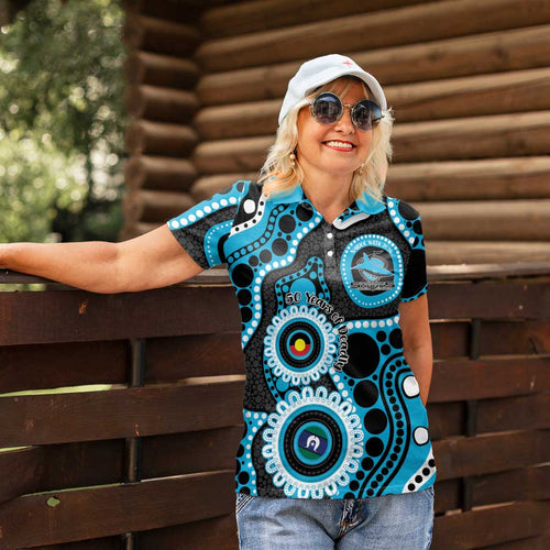 Sharks NAIDOC Week 2026 Personalised Women Polo Shirt 50 Years of Deadly Aboriginal Art