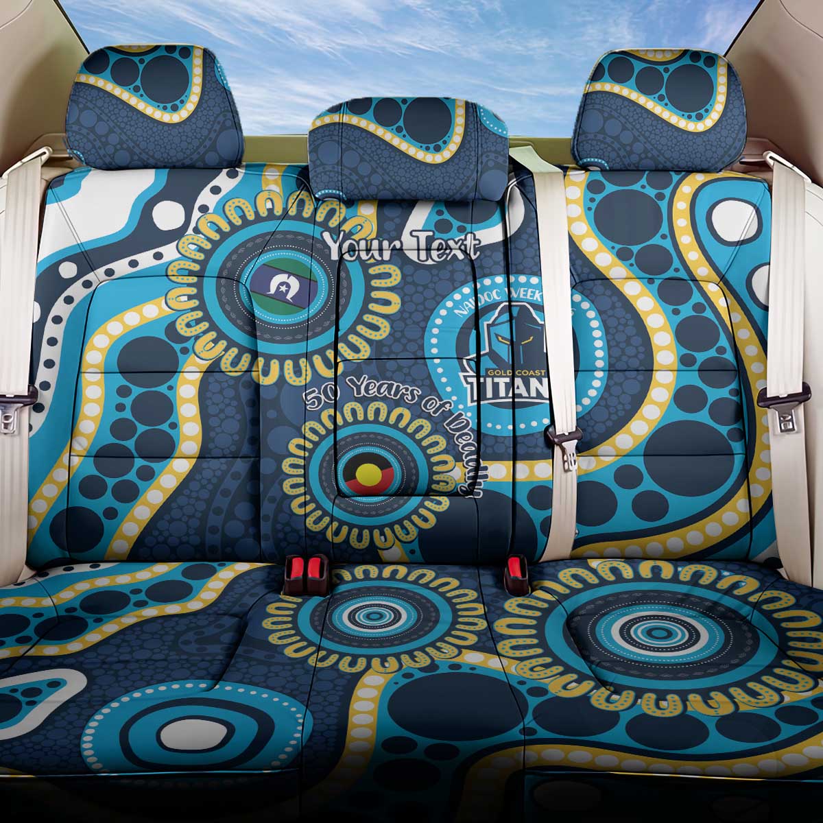 Titans NAIDOC Week 2026 Personalised Back Car Seat Cover 50 Years of Deadly Aboriginal Art