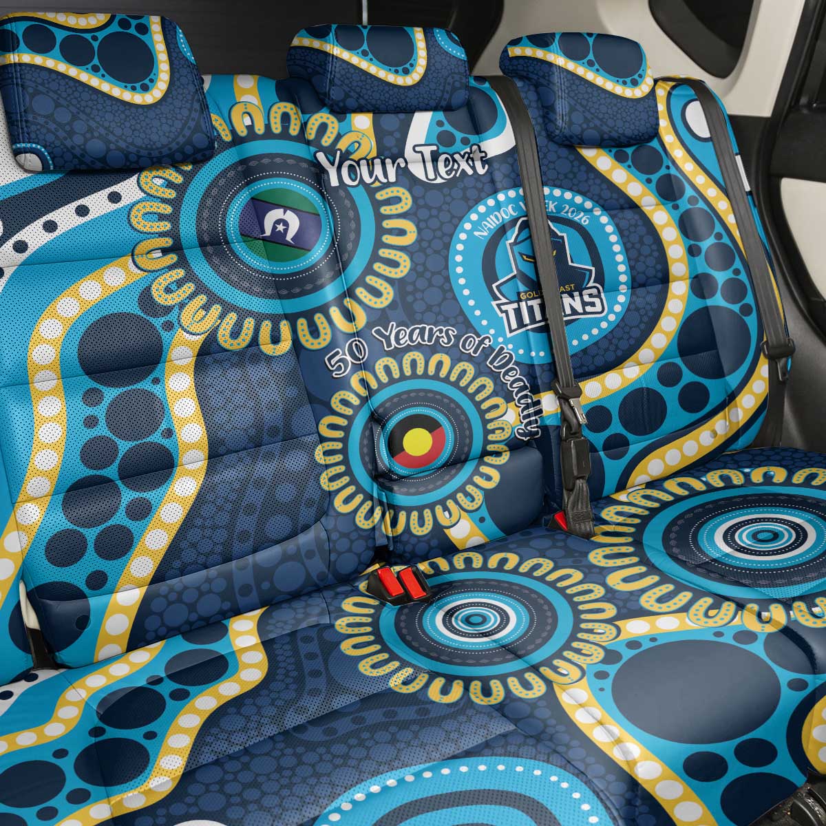 Titans NAIDOC Week 2026 Personalised Back Car Seat Cover 50 Years of Deadly Aboriginal Art