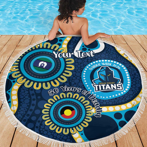 Titans NAIDOC Week 2026 Personalised Beach Blanket 50 Years of Deadly Aboriginal Art