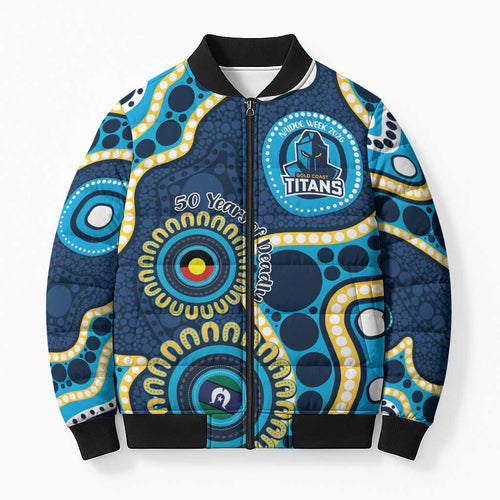 Titans NAIDOC Week 2026 Personalised Bomber Puffer Jacket 50 Years of Deadly Aboriginal Art