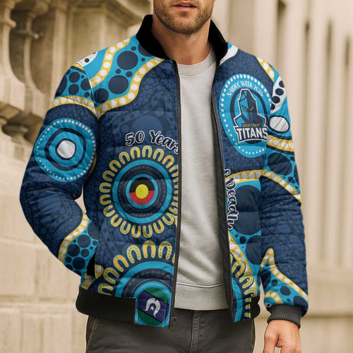 Titans NAIDOC Week 2026 Personalised Bomber Puffer Jacket 50 Years of Deadly Aboriginal Art