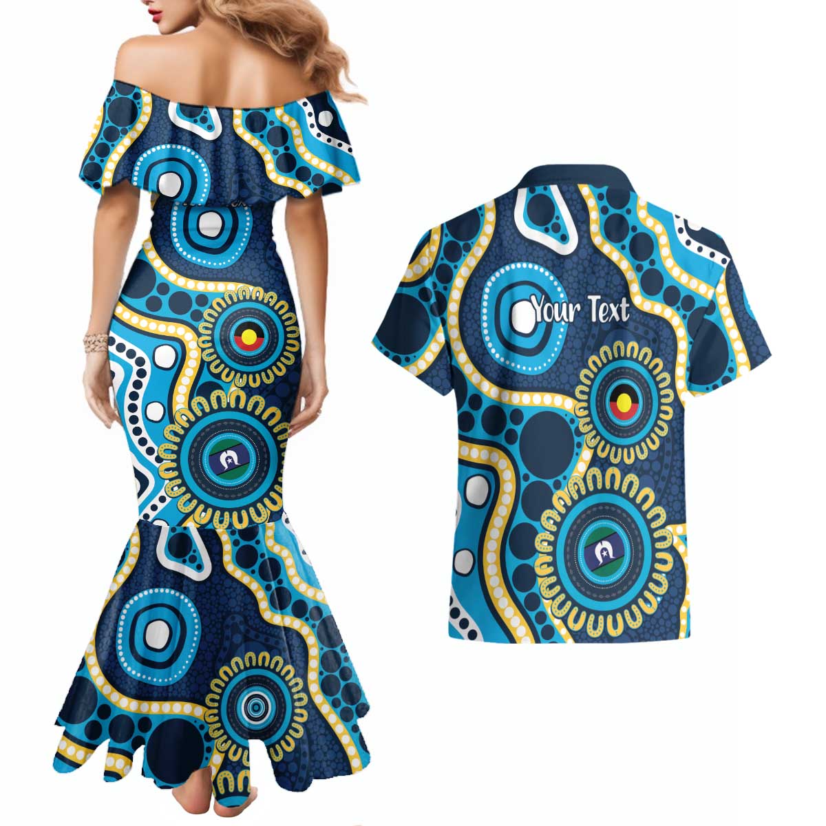 Titans NAIDOC Week 2026 Personalised Couples Matching Mermaid Dress and Hawaiian Shirt 50 Years of Deadly Aboriginal Art