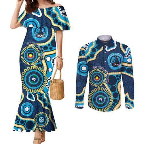 Titans NAIDOC Week 2026 Personalised Couples Matching Mermaid Dress and Long Sleeve Button Shirt 50 Years of Deadly Aboriginal Art