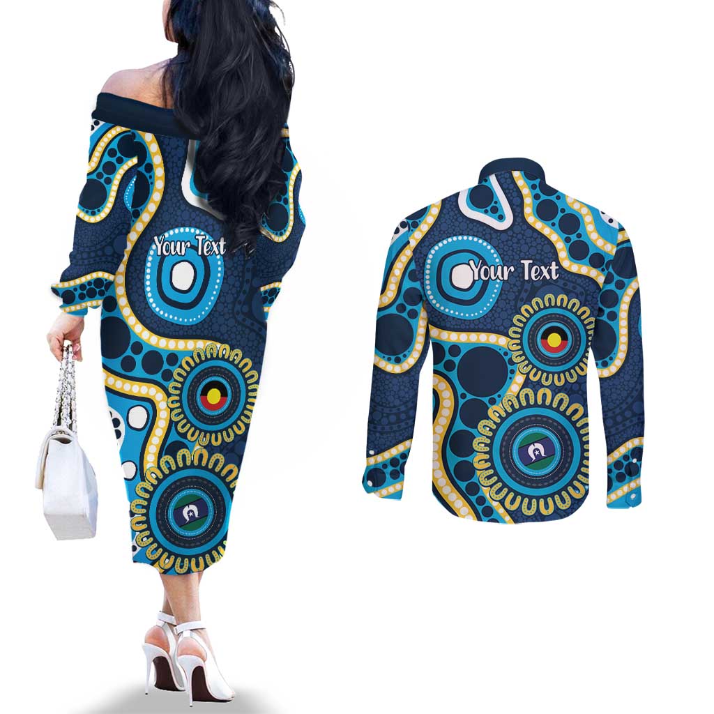 Titans NAIDOC Week 2026 Personalised Couples Matching Off The Shoulder Long Sleeve Dress and Long Sleeve Button Shirt 50 Years of Deadly Aboriginal Art