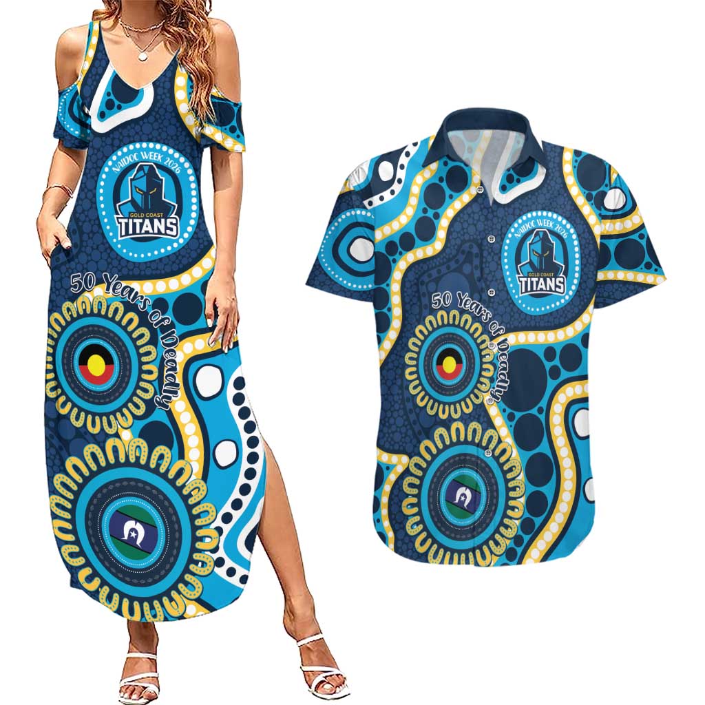 Titans NAIDOC Week 2026 Personalised Couples Matching Summer Maxi Dress and Hawaiian Shirt 50 Years of Deadly Aboriginal Art