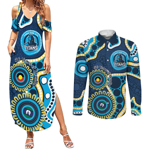 Titans NAIDOC Week 2026 Personalised Couples Matching Summer Maxi Dress and Long Sleeve Button Shirt 50 Years of Deadly Aboriginal Art