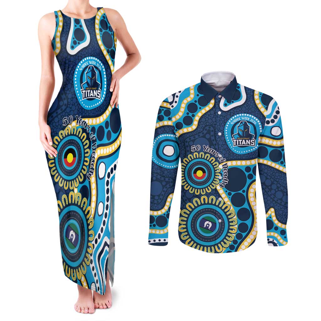 Titans NAIDOC Week 2026 Personalised Couples Matching Tank Maxi Dress and Long Sleeve Button Shirt 50 Years of Deadly Aboriginal Art