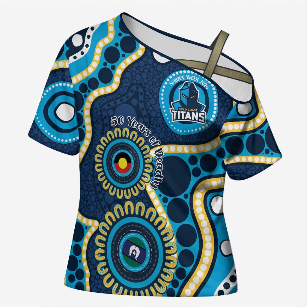 Titans NAIDOC Week 2026 Personalised Cross Shoulder Shirt 50 Years of Deadly Aboriginal Art