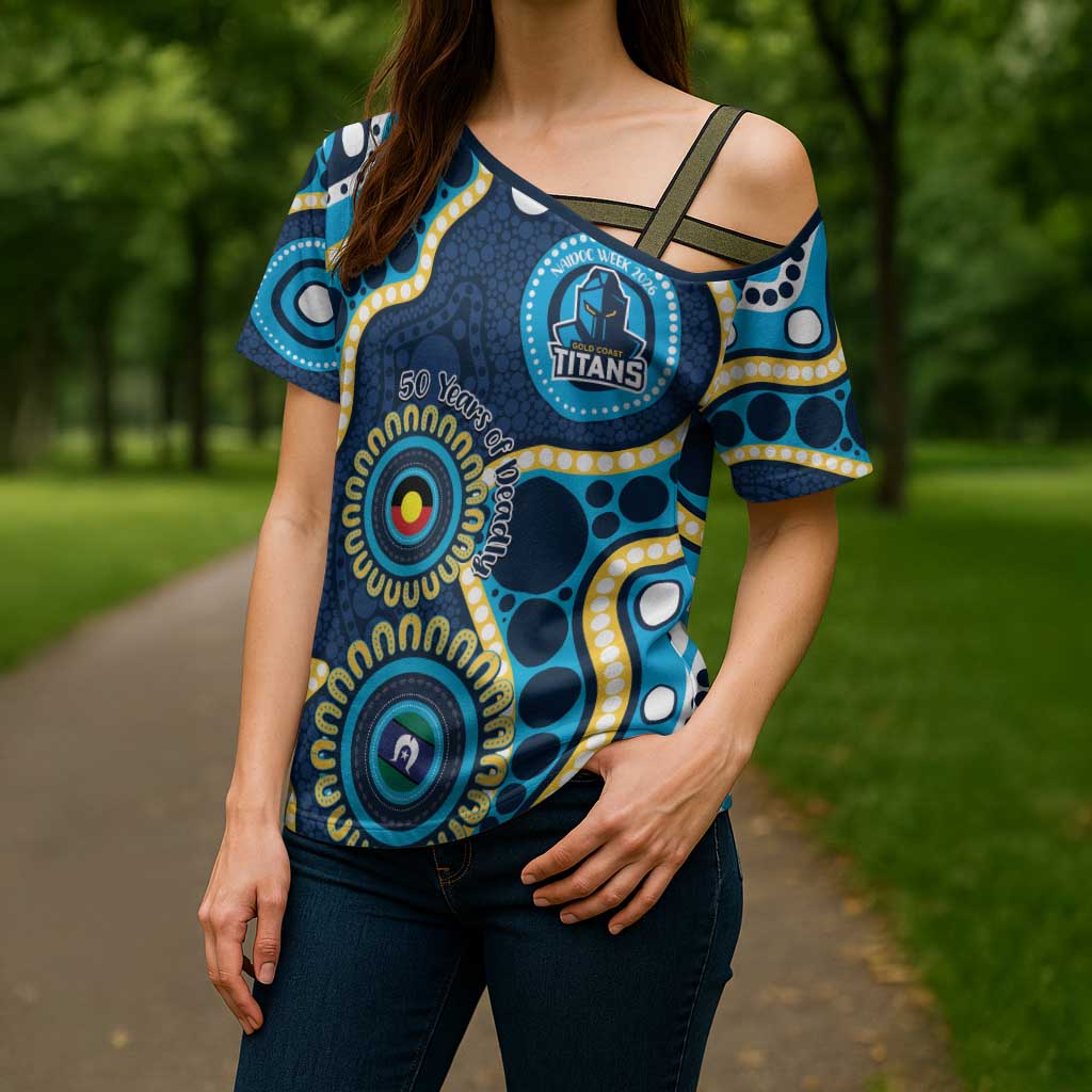 Titans NAIDOC Week 2026 Personalised Cross Shoulder Shirt 50 Years of Deadly Aboriginal Art
