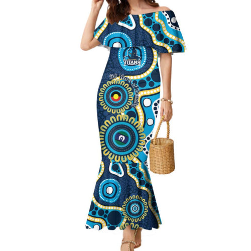 Titans NAIDOC Week 2026 Personalised Family Matching Mermaid Dress and Hawaiian Shirt 50 Years of Deadly Aboriginal Art