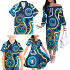 Titans NAIDOC Week 2026 Personalised Family Matching Off The Shoulder Long Sleeve Dress and Hawaiian Shirt 50 Years of Deadly Aboriginal Art