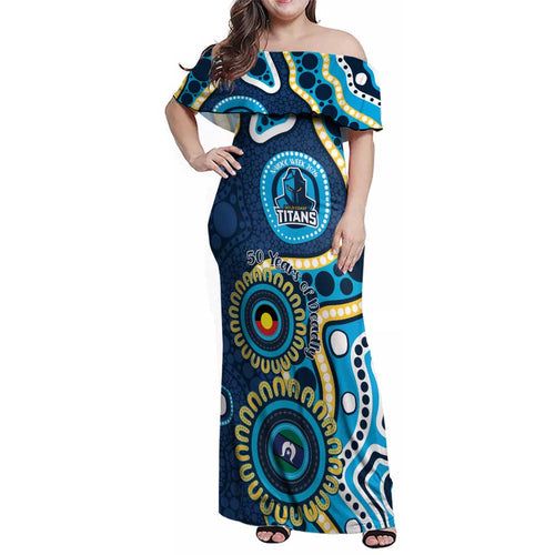 Titans NAIDOC Week 2026 Personalised Family Matching Off Shoulder Maxi Dress and Hawaiian Shirt 50 Years of Deadly Aboriginal Art
