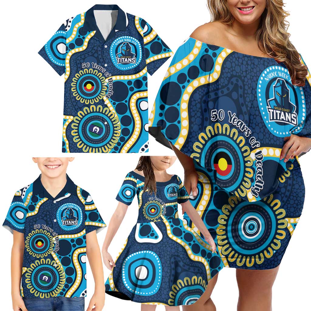 Titans NAIDOC Week 2026 Personalised Family Matching Off Shoulder Short Dress and Hawaiian Shirt 50 Years of Deadly Aboriginal Art