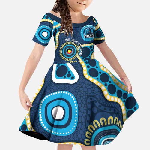 Titans NAIDOC Week 2026 Personalised Family Matching Off Shoulder Short Dress and Hawaiian Shirt 50 Years of Deadly Aboriginal Art