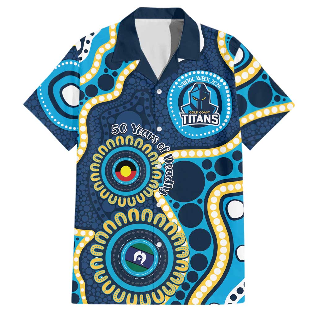Titans NAIDOC Week 2026 Personalised Family Matching Off Shoulder Short Dress and Hawaiian Shirt 50 Years of Deadly Aboriginal Art