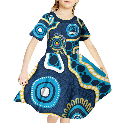 Titans NAIDOC Week 2026 Personalised Kid Short Sleeve Dress 50 Years of Deadly Aboriginal Art
