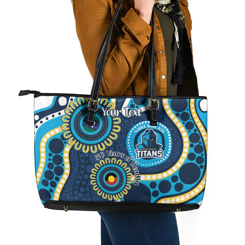 Titans NAIDOC Week 2026 Personalised Leather Tote Bag 50 Years of Deadly Aboriginal Art