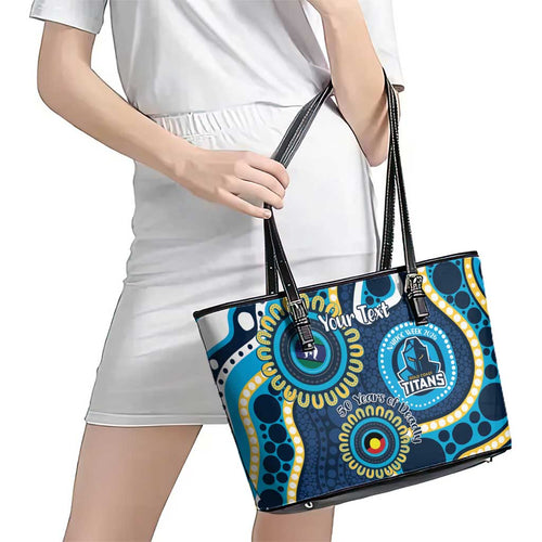 Titans NAIDOC Week 2026 Personalised Leather Tote Bag 50 Years of Deadly Aboriginal Art