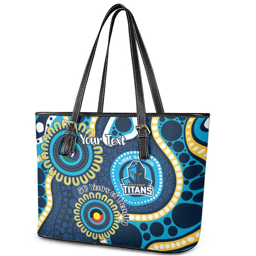 Titans NAIDOC Week 2026 Personalised Leather Tote Bag 50 Years of Deadly Aboriginal Art