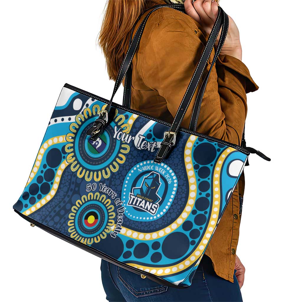 Titans NAIDOC Week 2026 Personalised Leather Tote Bag 50 Years of Deadly Aboriginal Art