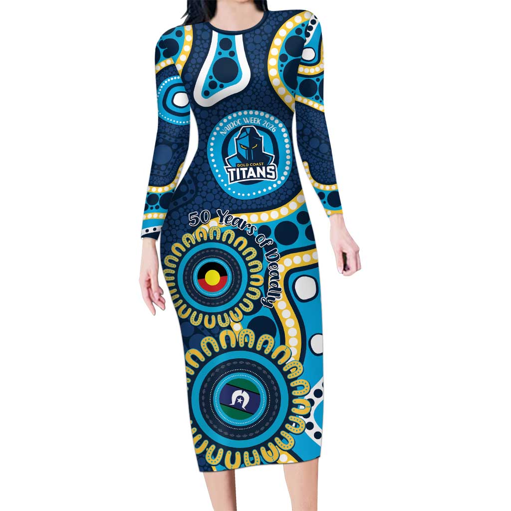 Titans NAIDOC Week 2026 Personalised Long Sleeve Bodycon Dress 50 Years of Deadly Aboriginal Art